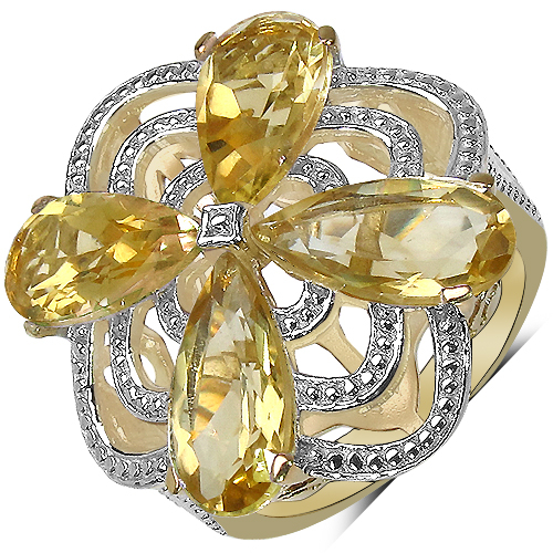14K Yellow Gold Plated 8.81 Carat Genuine Citrine & White Diamond .925