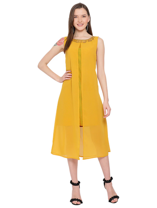 Women Ribbed Yellow Dress (Size M)