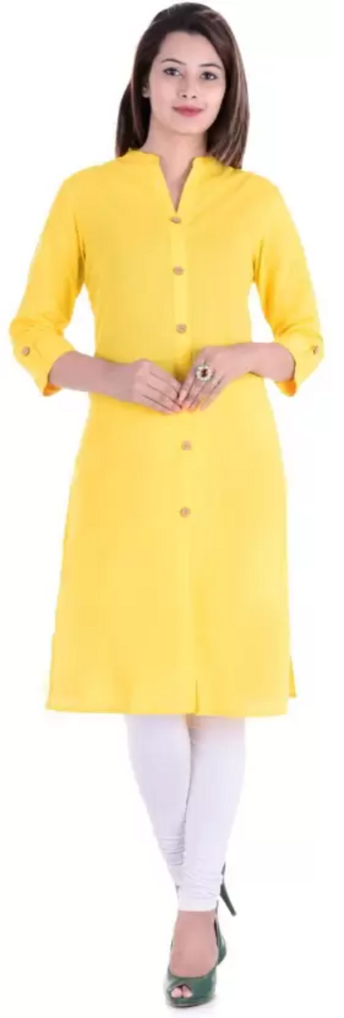 Women Solid Cotton Silk Straight Kurta  (Yellow) Size XL