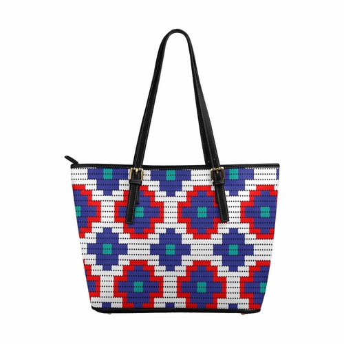 Large Leather Tote Shoulder Bag - Bohemian Multicolor Illustration