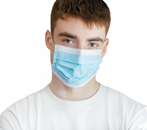 Disposable Face Masks. Pack of 50 Blue Adult Masks 3-ply. Disposable