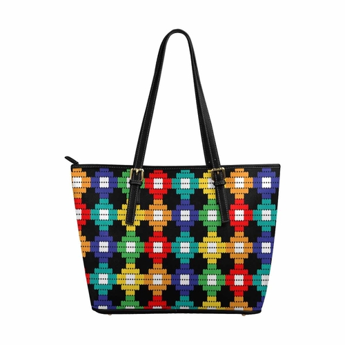 Large Leather Tote Shoulder Bag - Bohemian Multicolor Illustration