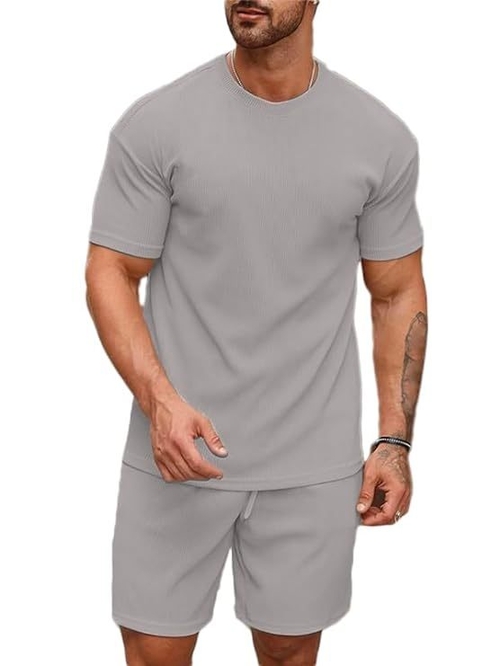 Solid Co-ord Set for Men's (Round Neck Tshirt with Matching shorts) 
