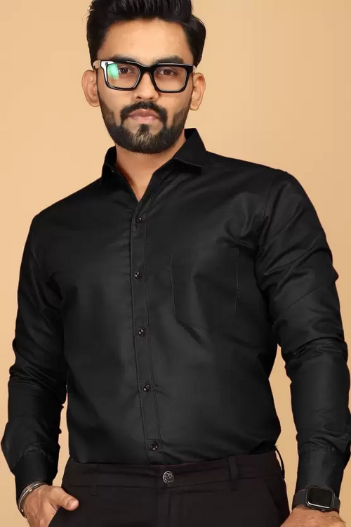 Men Regular Fit Solid Casual Shirt Black (Size M)