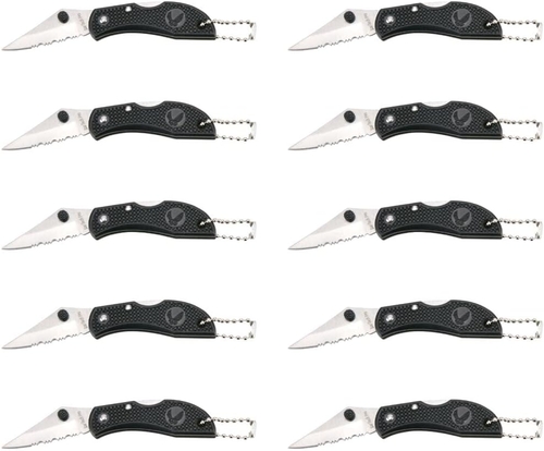 Set of 10 Keychain Knives - Stainless Steel Half-Serrated Blade