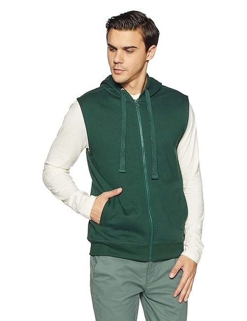 Men's Cotton Hooded Neck Regular Fit Tshirt (Size-L) (Color-DARKGREEN)