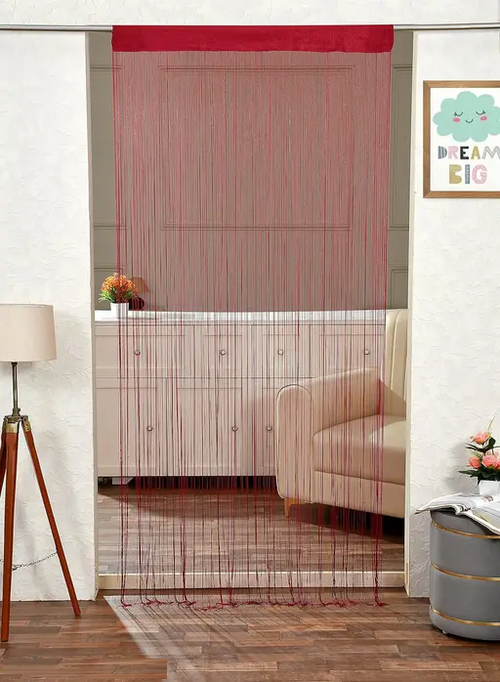 Threads String Door Curtain 4 × 7 Ft Maroon