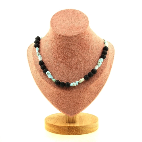 Larimar from Dominican Republic + Lava 8 mm beads necklace.