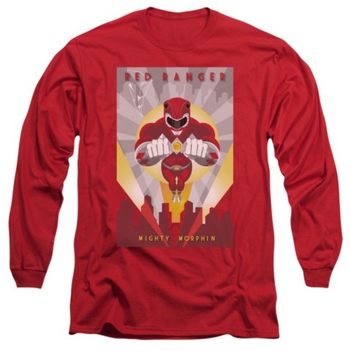 Trevco Power Rangers-Red Deco Long Sleeve Adult 18-1 Tee, Red - 2X