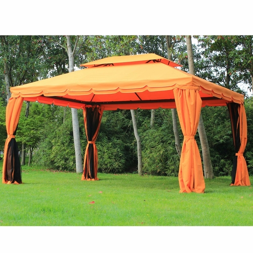 Outsunny 10x13ft Aluminum Frame Gazebo Canopy Double Tier with Netting