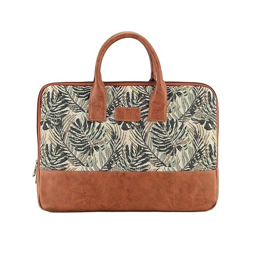 Sleek Laptop Messenger Bag Vegan Leather Zip Closure & Slip Pockets