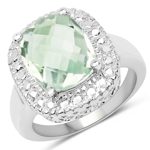 4.09 Carat Genuine Green Amethyst .925 Sterling Silver Ring