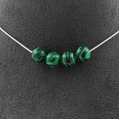 Malachite (with resin) 8 mm 4 beads necklace. 