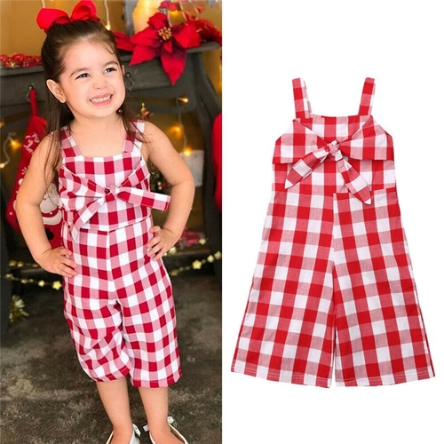 Summer Fashion Kids Baby Girls Red Plaids Romper