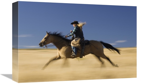 Global Gallery GCS-452587-1218-142 12 x 18 in. Cowgirl on Horse Runnin