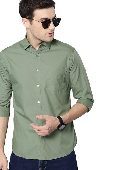 Men's Solid Slim Fit Cotton Casual Shirt LIGHT GREEN S