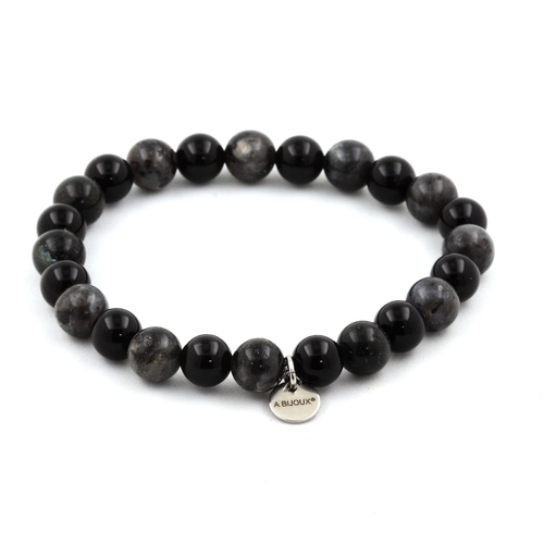 Labradorite + Black Agate Bracelet 8 mm Beads.