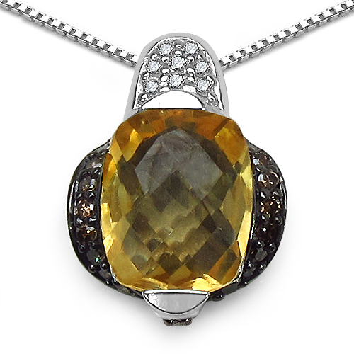 2.91 Carat Genuine Citrine, Champagne Diamond & White Diamond .925