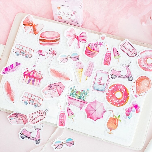 46PCS/PACK Cute Pink Bow Travel Sticker