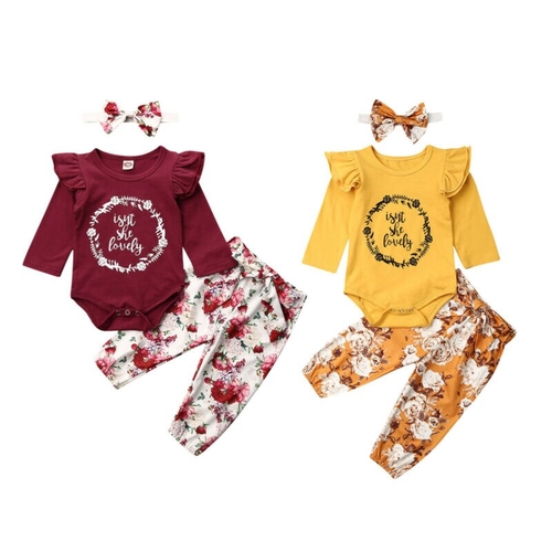 Newborn Baby Girl Clothes Sets Letter Floral Print
