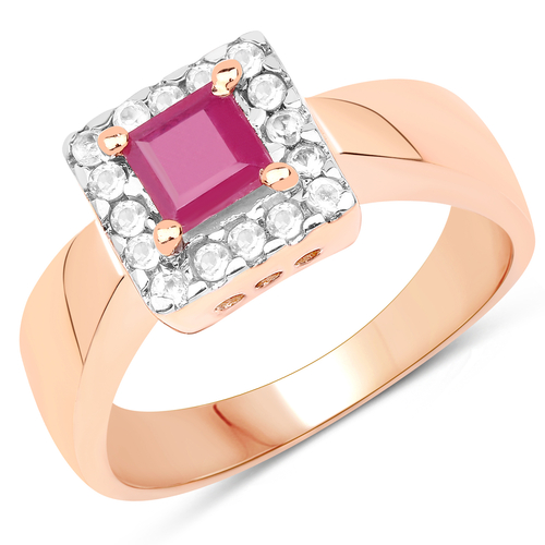 14K Rose Gold Plated 1.26 Carat Genuine Glass Filled Ruby & White