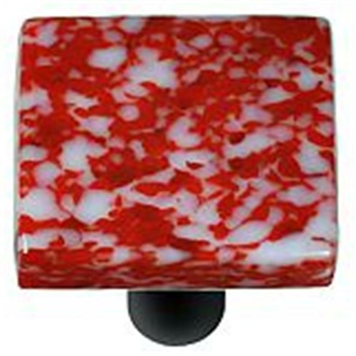 Hot Knobs HK8050-KB Granite Red & White Square Glass Cabinet Knob - Bl