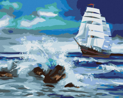 Zuty - Paint by Numbers - SAILING SHIP SAILING ON A REEF (D. RUSTY