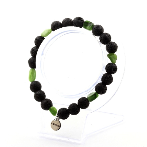 Nephrite Jade from Siberia (Russia) + Lava 8 mm beads Bracelet.