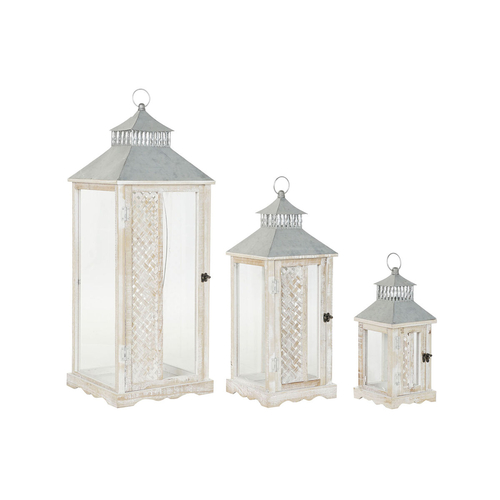 Lantern DKD Home Decor Fir Crystal Grey Metal White (33 x 33 x 86 cm)