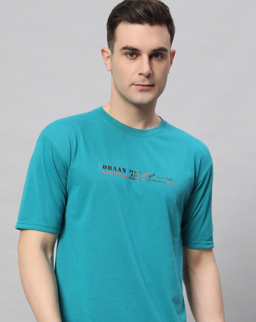 Men Typographic Print Regular Fit Crew-Neck T-Shirt