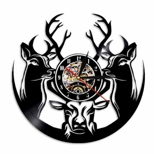 DEER ORNAMENT ANIMAL ARTWORK HANDMADE VINYL RECORD WALL CLOCK