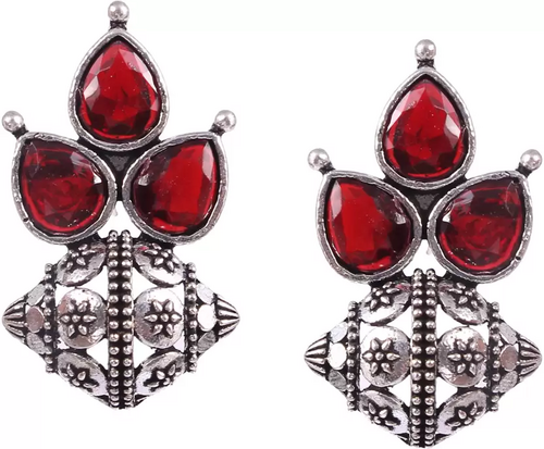 Oxidized Silver Plated designer Party Wear Stones Statement Earrings