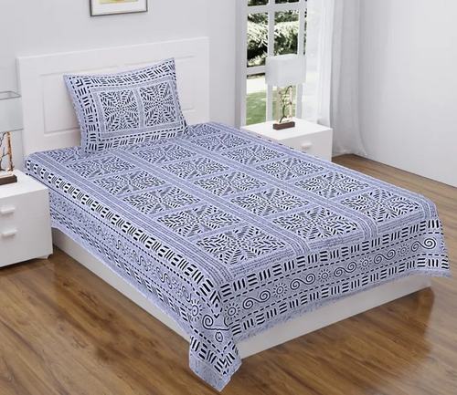 Blue Jaipuri 100% Cotton Single Badsheet with one Pillow Cover (Size