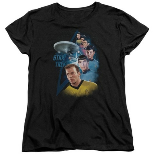 Trevco Star Trek-Among The Stars - Short Sleeve Womens Tee - Black- Ex