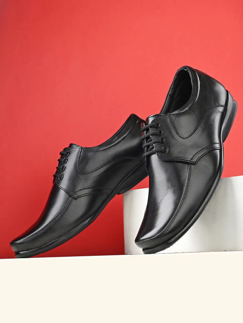 Men Solid Black Lace-Up Derby (Size-UK-8) (Color-BLACK)