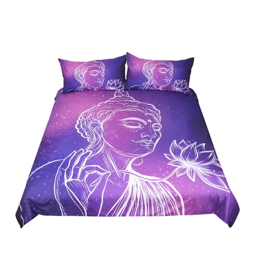 Buddha Bedding Set Lotus Floral Bed Cover Purple