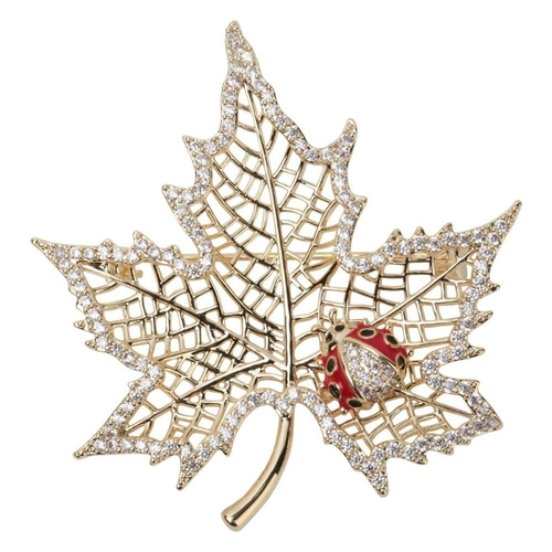 Fall Leaf Maple Ladybug CZ Cubic-Zirconia Pin Brooch Jewelry  Fashion