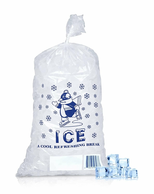Pack of 1000 Ice Bags with Twist Ties 12 x 21. Printed Bags Ice Bags