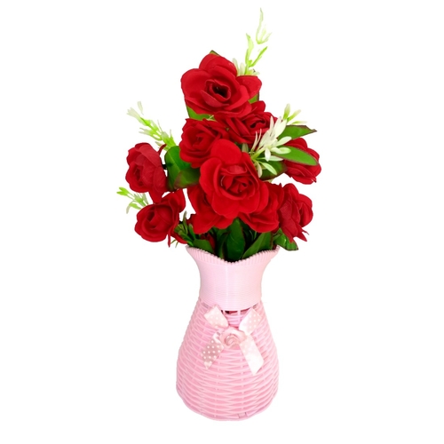 Plastic Vase with Rose bunch Pink (1 Piece)