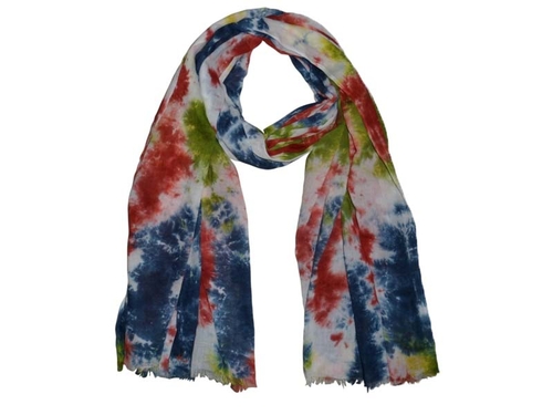 Handmade Cotton Tie-Dye Scarf: Red, blue and White.