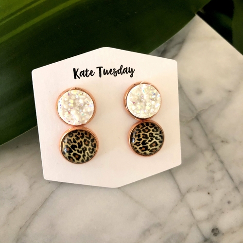 Double White + Cheetah Druzy Earrings