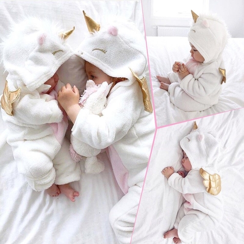 0 24M Baby Girl 3D Unicorn Flannel Rompers Fashion