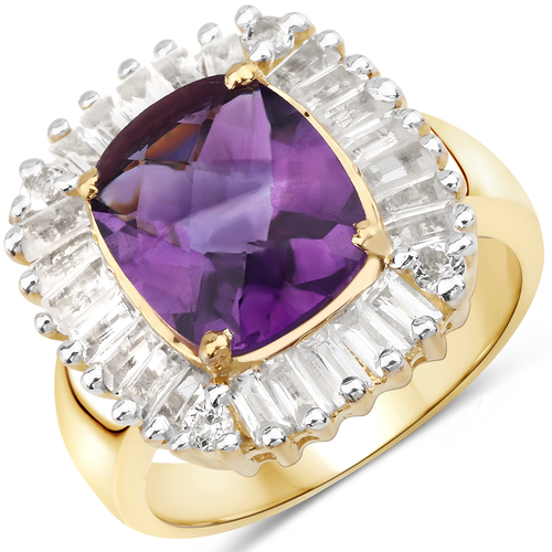 14K Yellow Gold Plated 4.78 Carat Genuine Amethyst and White Topaz