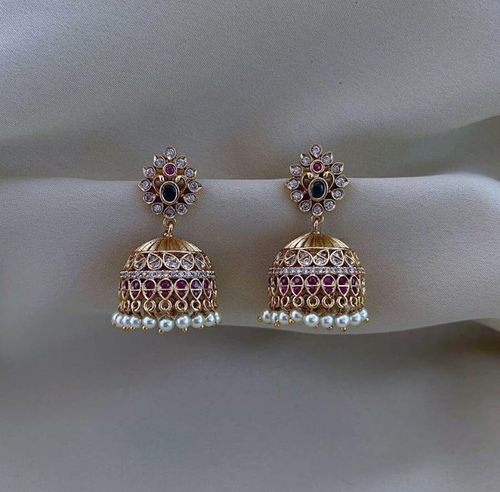 Gold plated cz matte finish jhumki Length 4.5 cm