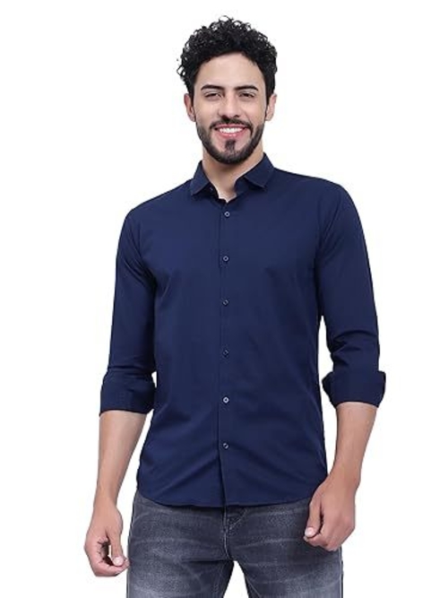 Solid Regular Fit Cotton Casual Shirt with Spread Collar & Full