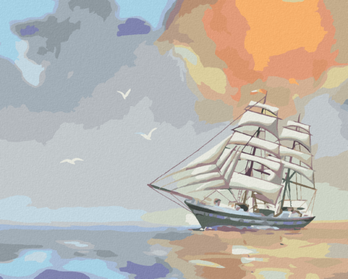 Zuty - Paint by Numbers - CLOUDS, SAILING SHIPS AND SEAGULLS (D. RUSTY