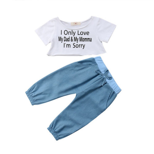 Summer Baby Kids Girls Clothes I Sorry Short