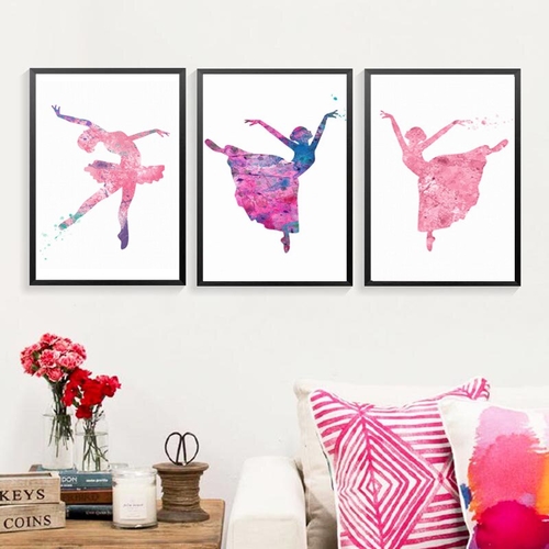 Watercolor Ballet Dancing Girls Wall Art Pictures