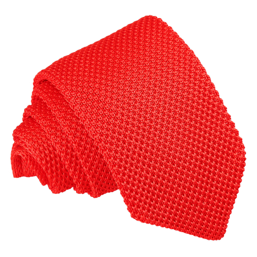 Plain Knitted Slim Tie - Red