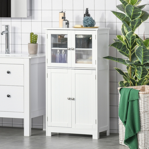 kleankin Bathroom Floor Storage Cabinet with Tempered Glass Doors and